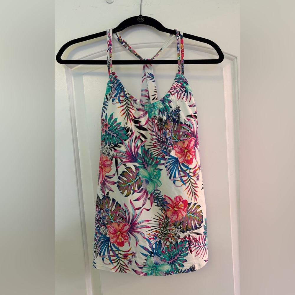 next White Bikini Top with Tropical Print 38 B/C